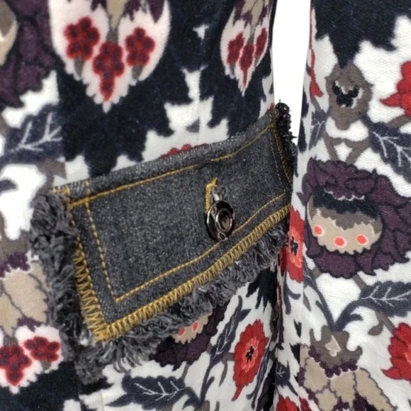 Etcetera Floral Velvet jacket Fringe Denim Size 4 tapestry boho FP - Picture 10 of 16